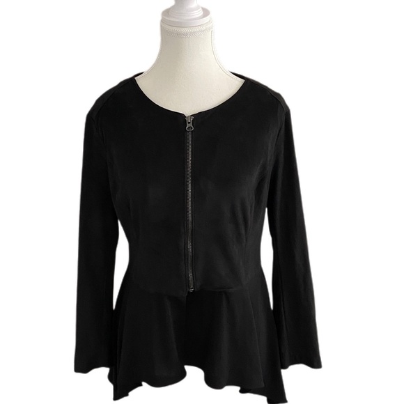 Style & Co Black Faux Suede Peplum Jacket Long Sleeve Size Medium Petite - Picture 1 of 11